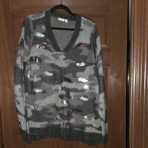 Gray Camouflage V-Neck Sweater